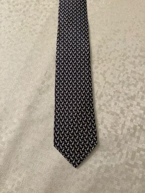Salvatore Ferragamo Navy Silk Tie with Small Light-Pattern